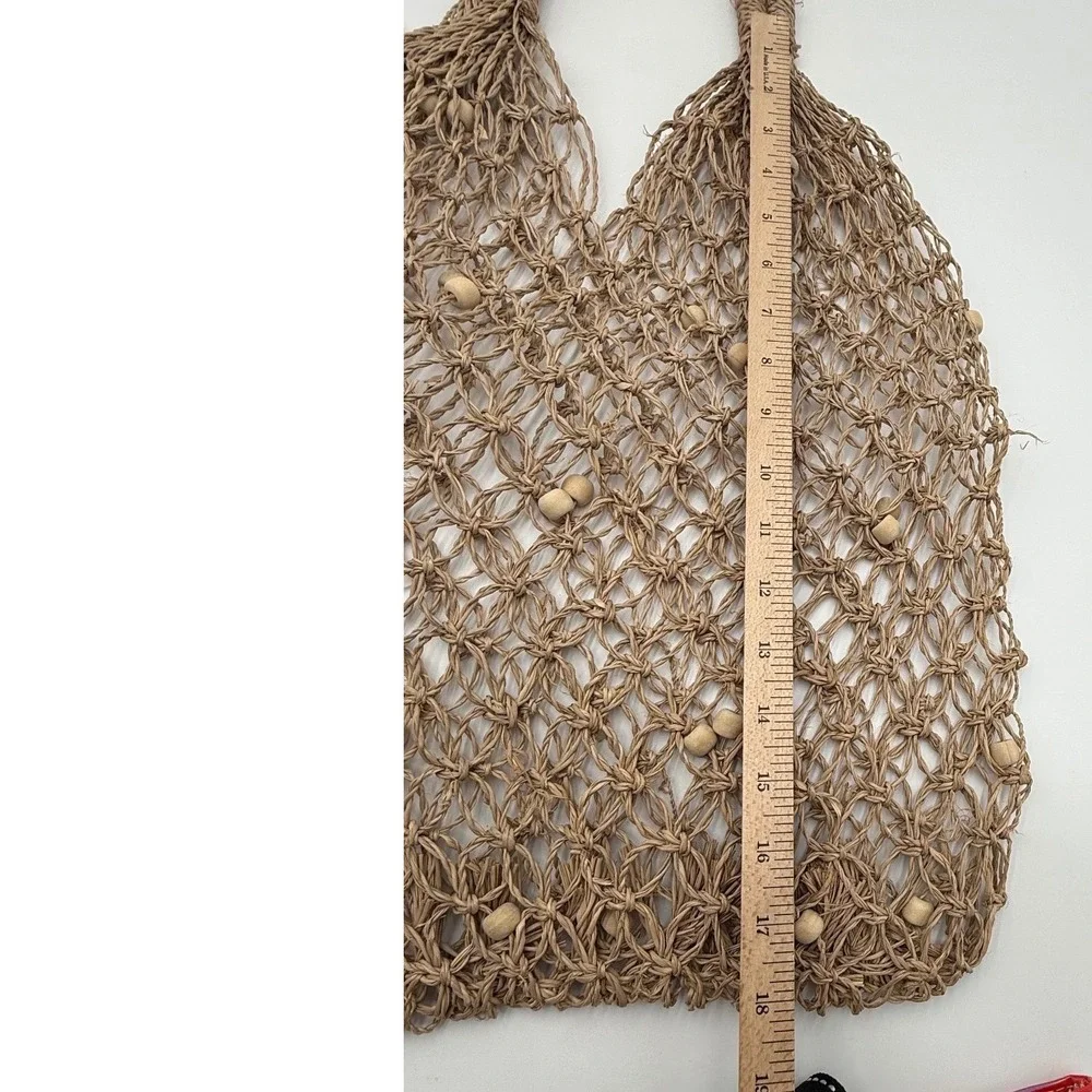 NWT Macrame Wood‎ Bead Tote Bag - Coastal Boho Aesthetic